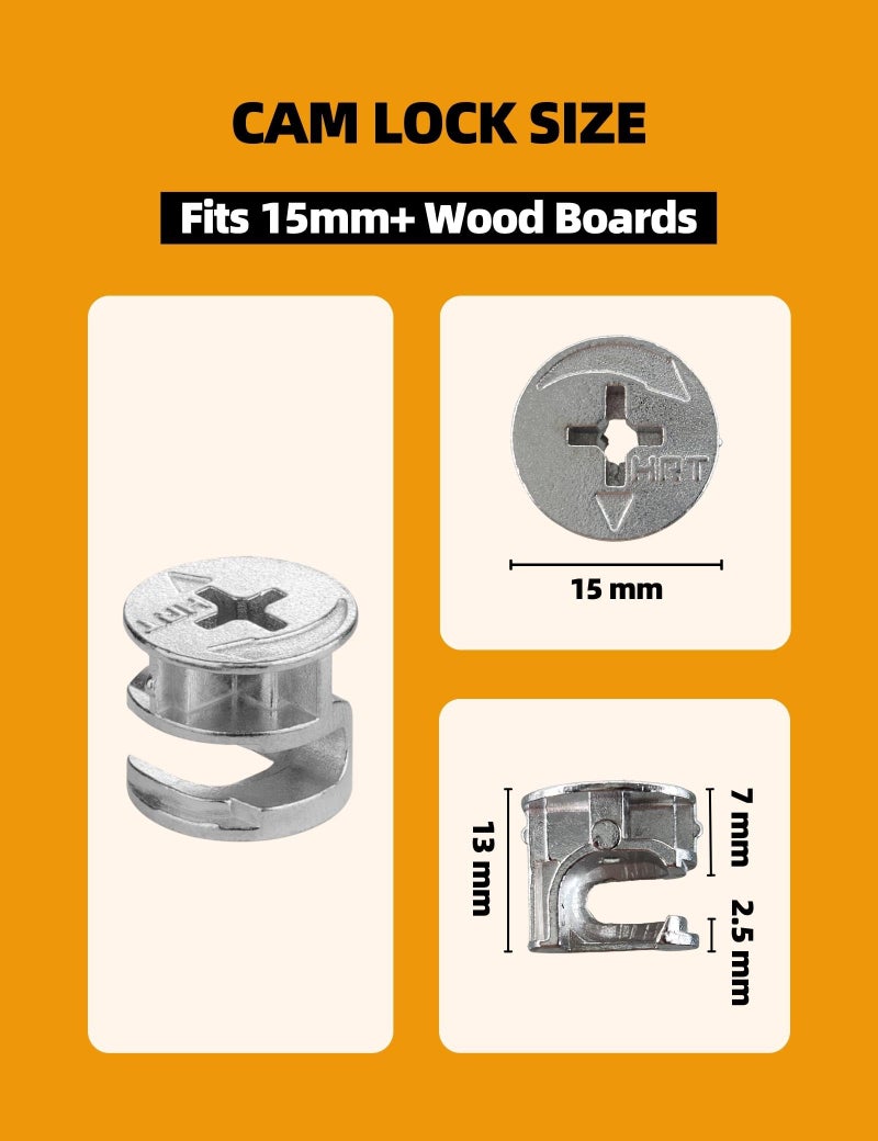 YaaYii Cam Locks for Furniture 20 PCs, 15 x 13 mm Furniture Cam Lock Fasteners Compitable with IKEA Hardware Parts, Eccentric Wheels Repair Spare Parts Nut & Bolt Assortment Sets - Image 2